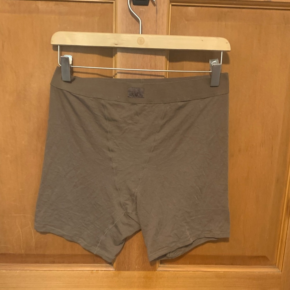 Skims Brown Cotton Ribbed Boxers, Size Large